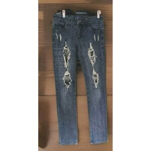 Miley Cyrus Jeans Womens 28/31 Low Rise Blue Ripped Distressed